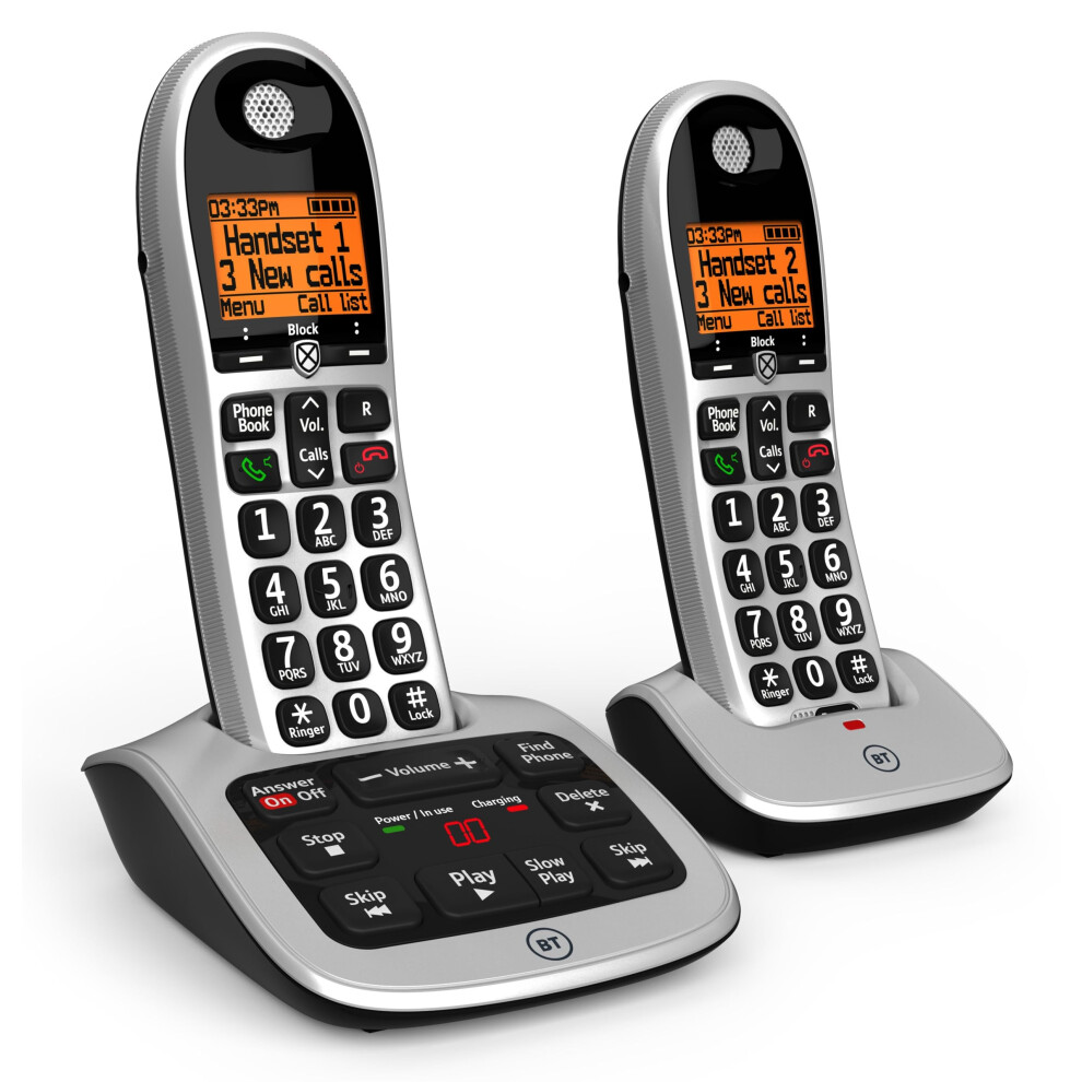 BT 4600 Cordless Landline House Phone, Home Phone, Big Buttons, Advanced Nuisance Call Blocker, Answer Machine, Twin Handset Pack