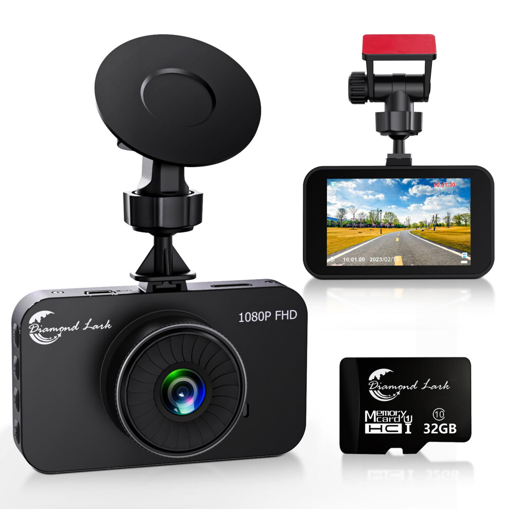 1080P Full HD DashCam for Cars, Diamond Lark Dash Cam Front with 32G SD Card, 3âLCD Screen, 170Wide Angle, Dash Camera with Loop Recording, HDR, Nig-image-OPC-PHJ8F5R-NEW