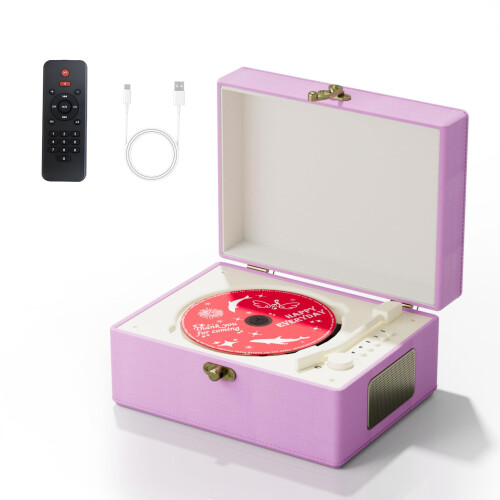 Yintiny Purple Leather CD player With Speakers For Home Decor