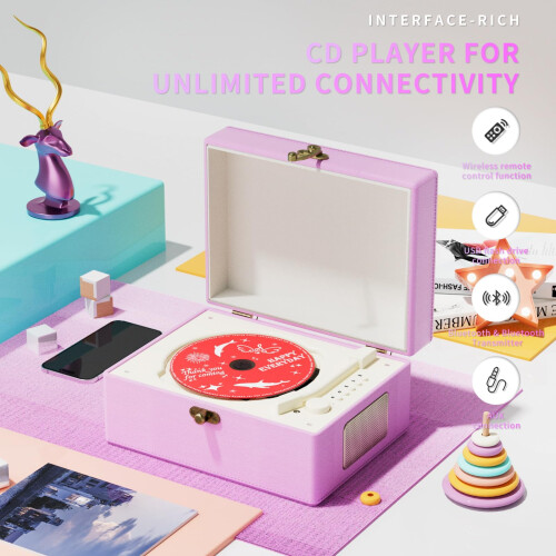 Yintiny Purple Leather CD player With Speakers For Home Decor 1