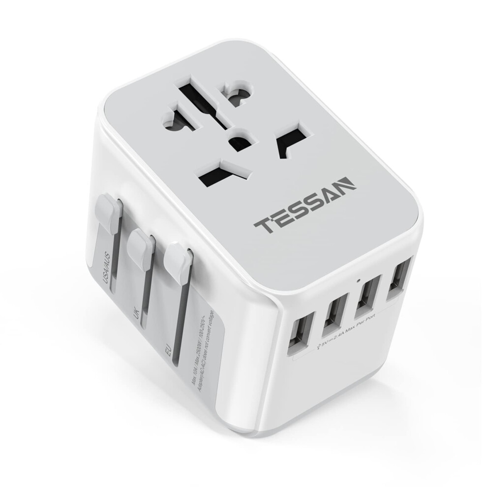 TESSAN Universal Travel Adapter Worldwide with 4 USB, International Travel Adapter UK to European Power Universal Plug Adaptor for EU USA Australia T