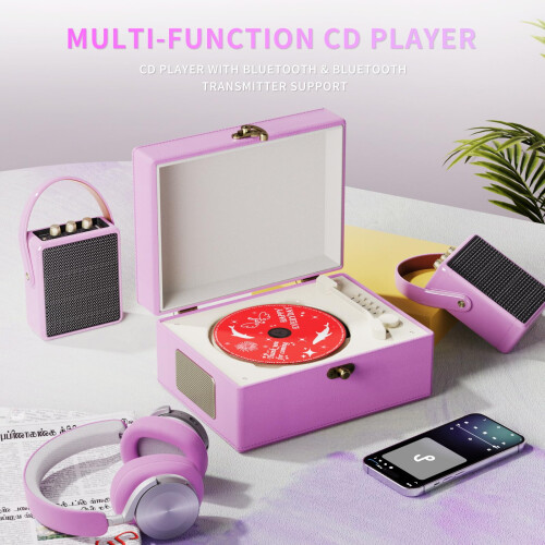Yintiny Purple Leather CD player With Speakers For Home Decor 2