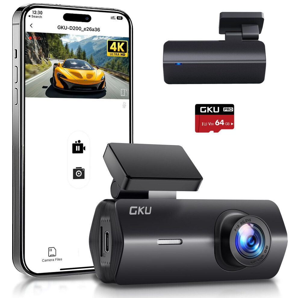Gku 4K Dash Cam,Dash Cam Front With Uhd 2160P, Dashcam Built-In Wifi, 24H Parking Monitor,Night Vision,Wdr,170 Wide Angle,Loop Recording,G-Sensor,Da 3539867544350