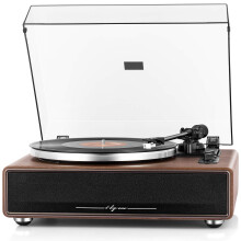 1 BY ONE High Fidelity Belt Drive Bluetooth Turntable with Built-in Speakers, Vinyl Record Player with Magnetic Cartridge, Wireless Playback and Aux-