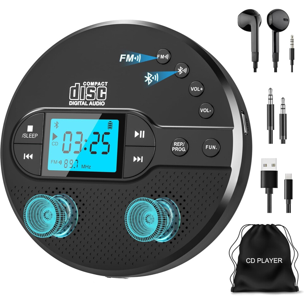 Greadio New 2025 Discman Cd Player With Bluetooth, Portable Cd Player With 2000Mah Rechargeable Battery, Compatible Fm Transmitter, Usb, Aux, Persona 6292582441065