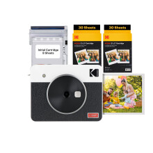 KODAK Mini Shot 3 Retro 4PASS 2-in-1 Instant Camera and Portable Photo Printer (7.6 x 7.6 cm) plus Package with 68 Sheets, White