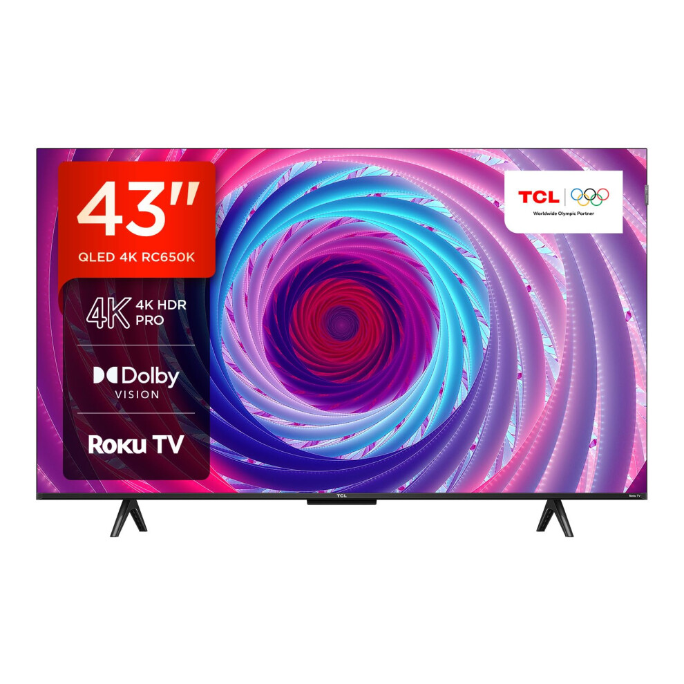 TCL 43RC650K 43-inch QLED Pro Television, 4K Ultra HD, Roku TV (Smart TV with Dolby Vision & Audio, HDR 10+, compatible with Google assistant & Alexa