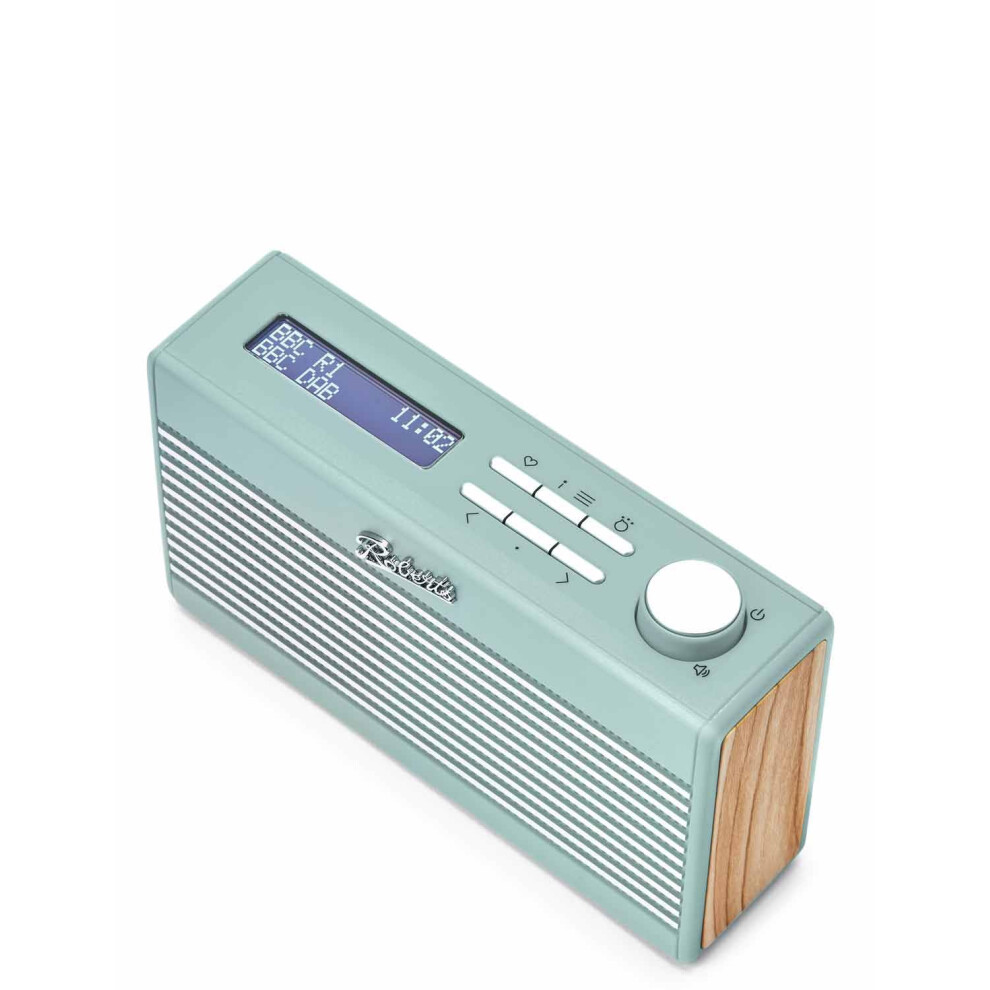 Roberts RAMBLER MINI FM, DAB, DAB+ Digital Radio with Bluetooth & Built-In Rechargeable Battery - Duck Egg