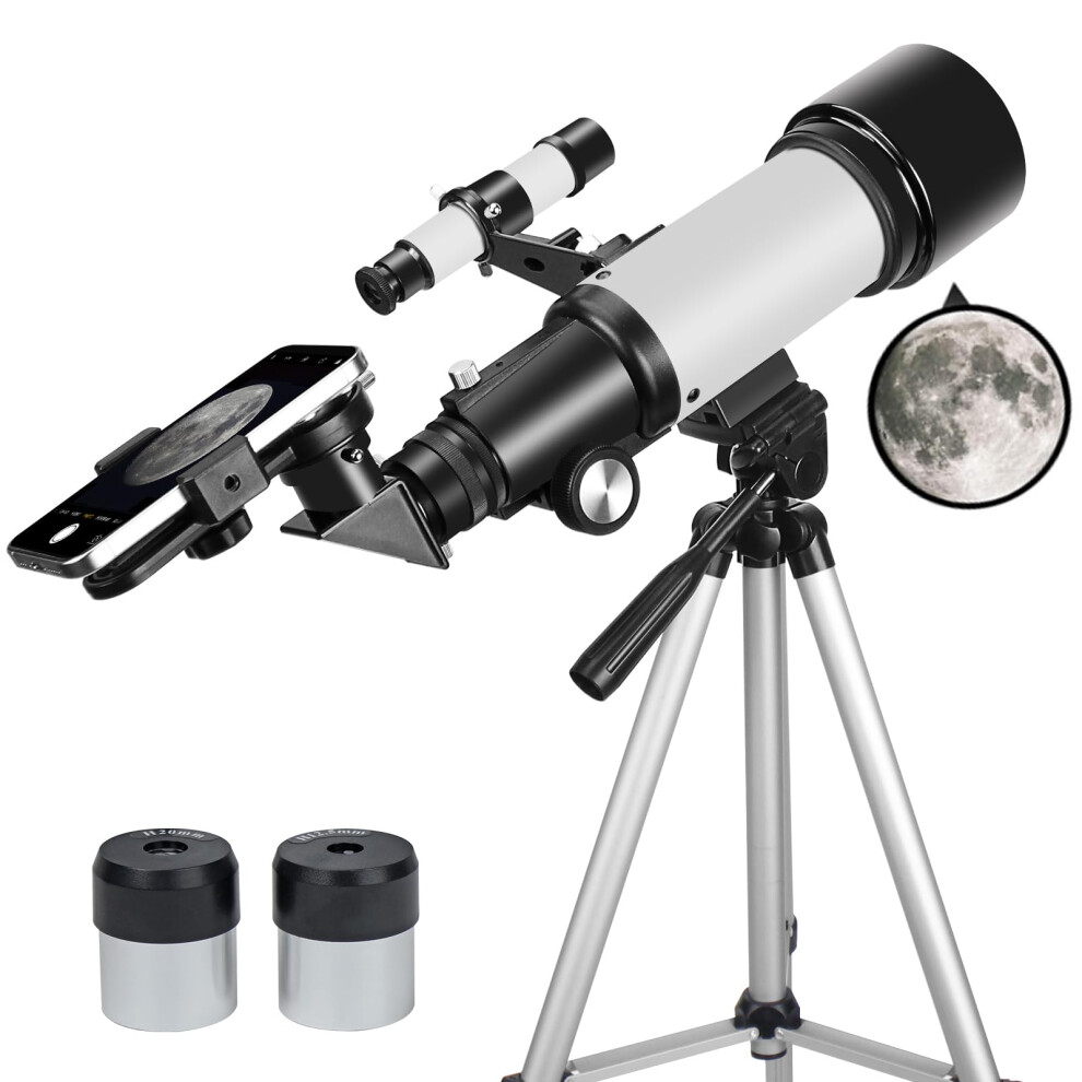 Telescope for Adults Beginners, 70mm Aperture 400mm AZ Mount Fully Multi-Coated Optics Refractor Portable Telescopes, Travel Telescope with Tripod Ph