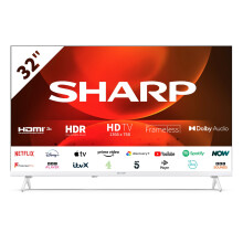 SHARP 32FH2KAW 32-Inch HD Ready Smart Frameless Android TV in White with Active Motion 400, Freeview Play, Pre-Installed Apps, 3x HDMI & 2x USB