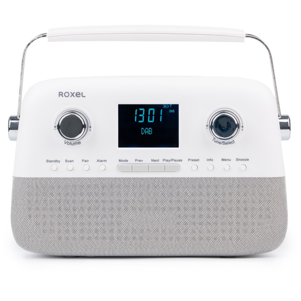 Roxel Retro D2 DAB and FM Radio – 5W Wireless BT Speaker, USB Playback, AUX, Alarm Clock, 30 Preset Stations, Portable Design, Rechargeable Battery,