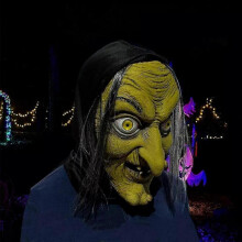 (Green Witch) Scary Old Witch Mask Latex With Hair Halloween Fancy Dress Grimace Party Costume Cosplay Mask Props Adult
