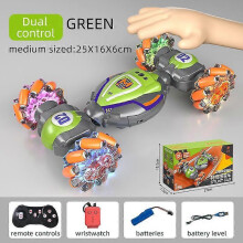 (Green, Medium Dual Remote Control) Shirem Rc Car,Gesture Sensing Rc Stunt Car Toys,Rc Stunt Car,2.4ghz 4wd Car