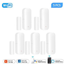 (WIFI 5pcs) Tuya Zigbee WiFi Smart Door Window Sensor Alarm Detector Independent Magnetic Sensor Smart Home Via Alexa Google Home Smart Life