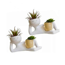 (yellow)Lazy Guy Planter, Funny Plant Pots, Lazy Little Character Flowerpot