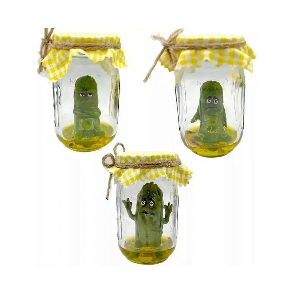 (Anxiety Pickle)Grumpy Pickle in a Jar Sculpture, Handmade Cute Emotional Support Pickle Gift