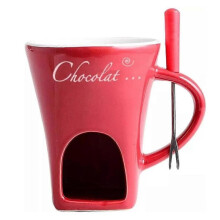 (Red) Chocolate Melting Mug, Fondue Cups , 130ml Ceramic Cheese Mug with Fork