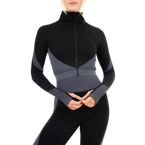 (XL) Women's Versatile Zipper Jacket - Black / Grey 2