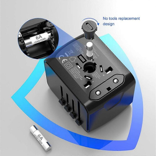 (bule) 3.4/5A Universal Travel Adapter 3USB & Type-C Charger US/UK/EU/AU Plug Converter 2