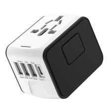 (white) 3.4/5A Universal Travel Adapter 3USB & Type-C Charger US/UK/EU/AU Plug Converter