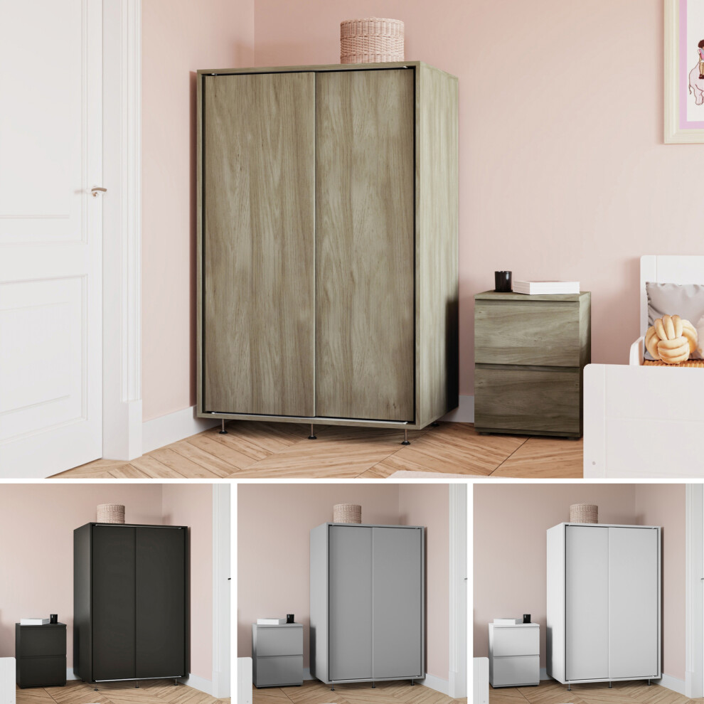Urbn Living ( Carcass + Grey Doors) 120Cm Wardrobe With 2 Sliding Doors Storage Closet Black