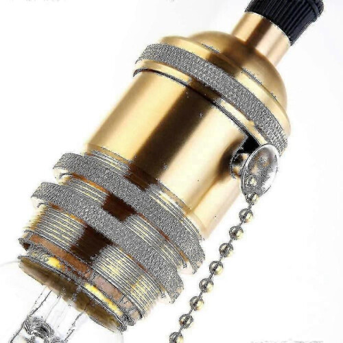 - Vintage E27 Light Bulb Holder Socket Lamp Base with Copper Color Brass Chain Switch-perfect 2