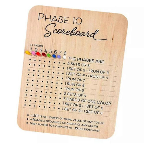 Phase 10 Score Board, 2025 Wooden Phase 10 Scoreboard and Round Tracker