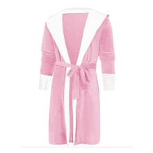 (5XL,Pink)Women Sherpa Fleece Bathrobe Soft Dressing Gown Hooded Fluffy Towling Bath Robe