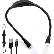 Neck Reading Lamp, Rechargeable Bed Book Lamp, 3 Colours Reading Lamp with Long Flexible Folding Arms for Knitting, Repair, Reading [energy Class A+++