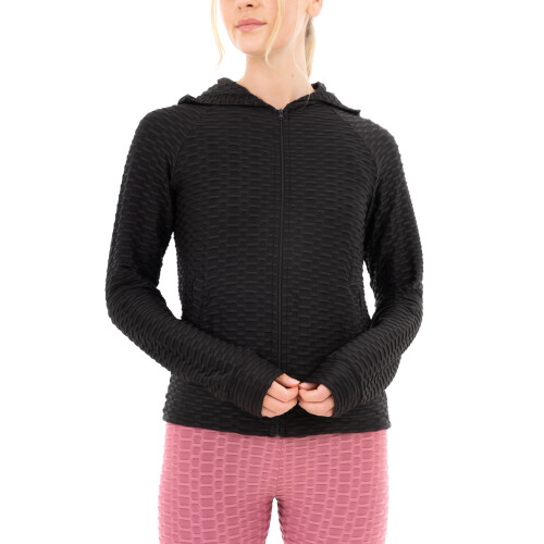 (M) Women's Full-Zip Honeycomb Textured Jacket - Black 2