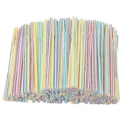 200 Pieces Plastic Drinking Straws 8 Inches Long Multi-colored Striped Bedable