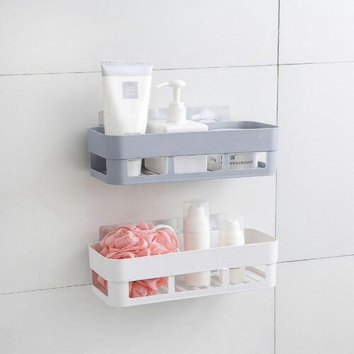 Wall Mounted Single Layer Bathroom Storage Rack Shelf Home Decoration (Beige) 2