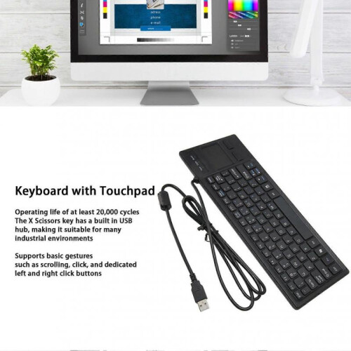 K 800 Keyboard with Touchpad Wired Ultra Thin Mini Compact Touch Keyboard with HUB Function 1