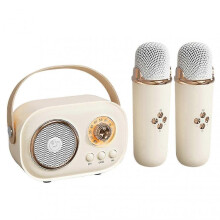 (Double Microphone, Light Yellow) Portable Karaoke Singing Speaker Bluetooth-Compatible Karaoke Machine for Friend Family Party