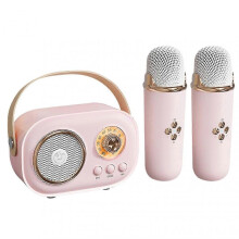 (Double Microphone, Pink) Portable Karaoke Singing Speaker Bluetooth-Compatible Karaoke Machine for Friend Family Party