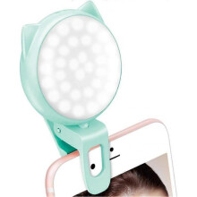 Light Ring for iPhone and Android, Rechargeable Portable Clip-on Mini Phone Lights with 32 LED Bulbs, 9 Level Adjustable Brightness for iPad, Video, S