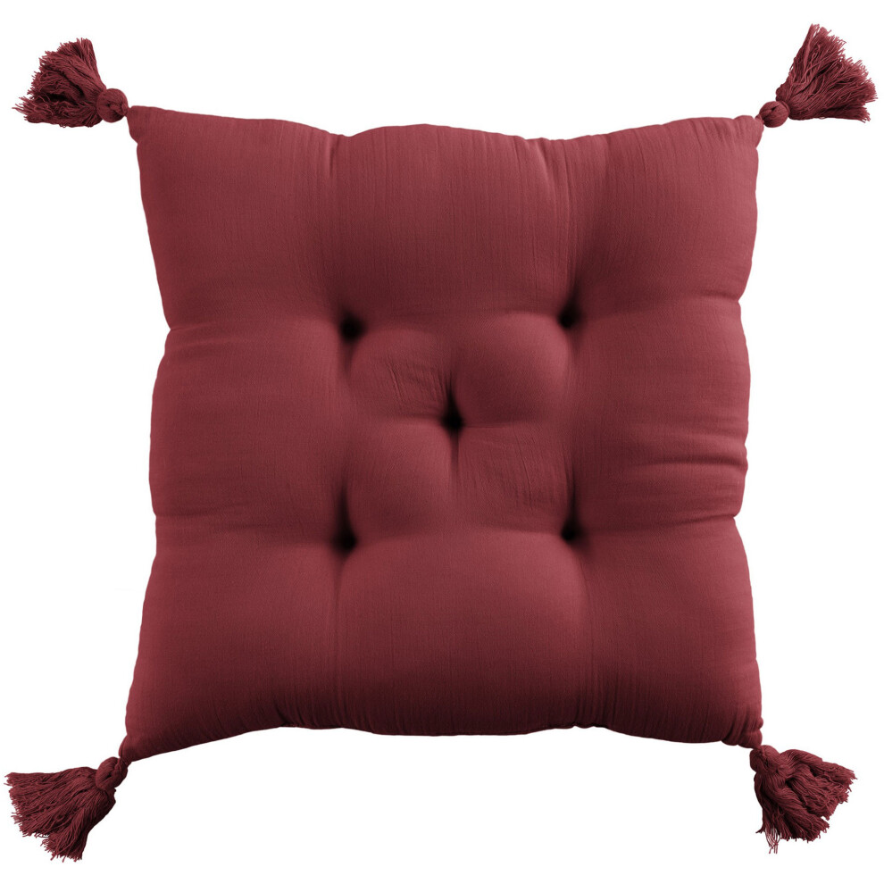 Coussin de chaise 40x40 cm Gaze de coton avec pompons Lie de vin