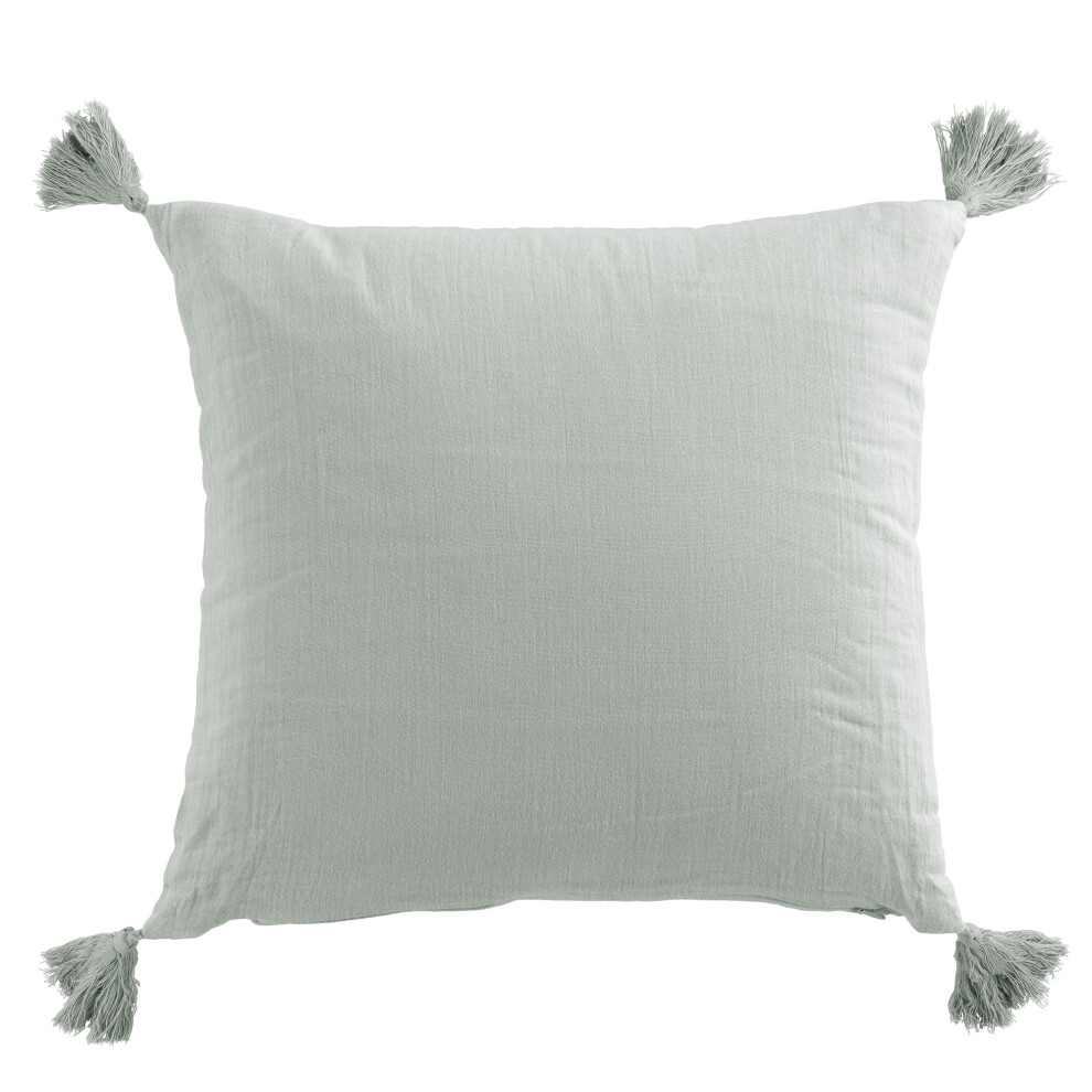 Coussin avec pompons 40x40 cm Gaze de Coton Eucalyptus