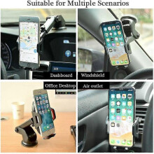 3 In 1 Car Phone Holder, Dashboard Phone Holder, Windshield, Air Vent, 360 Rotation, Strong Suction Cup Long Arm for Phone Holder (black)