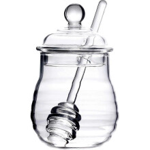 300ml Honey Jar with Spoon and Lid Glass Honey Pot with Dipper Heat Resistant Glass Honey Dispenser Glass Container_SZXM