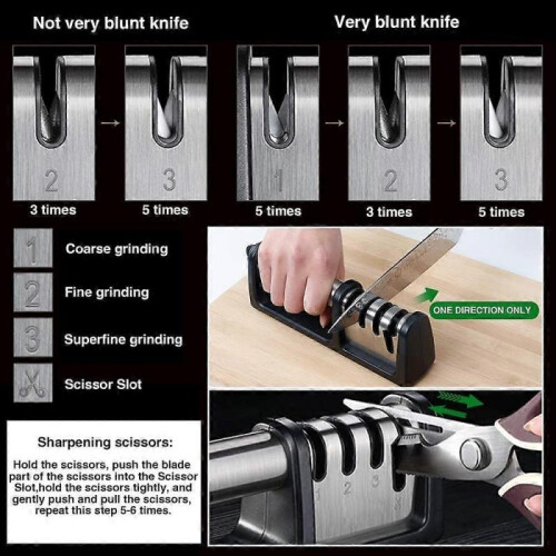 4-in-1 3-Stage Professional Chef Kitchen Knife Sharpener and Scissor Sharpener, Tungsten, Diamond an 2