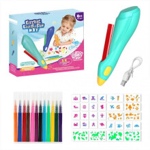 (Green) Children Electric Spray Pen Airbrush Set with 12 Markers 30pcs Model Sheets Inkjet Painting Brush for Kids DIY Painting Drawing