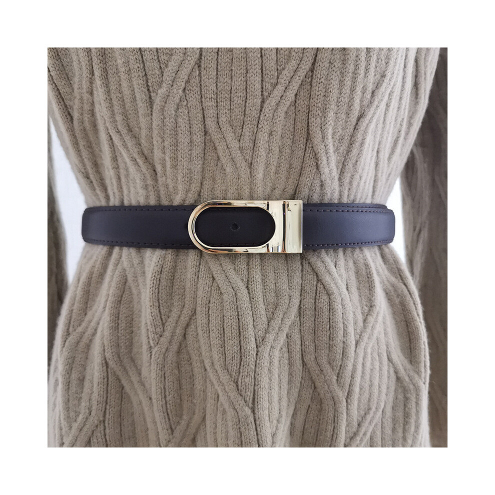 (Coffee)Ceinture femme style minimaliste en cuir ovale boucle métal robe jean ceinture taille