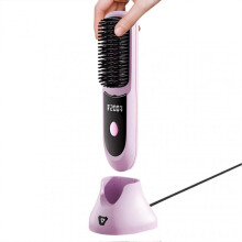 (Purple) Hair Straightening Comb with Digital Display, USB Heated Hair Straightening Comb, Rechargeable Flat Iron Heating Curler, Hair Styling Tool