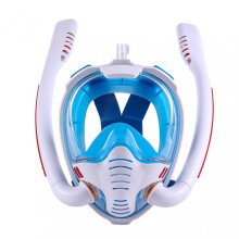 (M, White and Blue) Full Face Snorkeling Mask for Adult HD Panoramic View Swimming Mask for Snorkeling Diving
