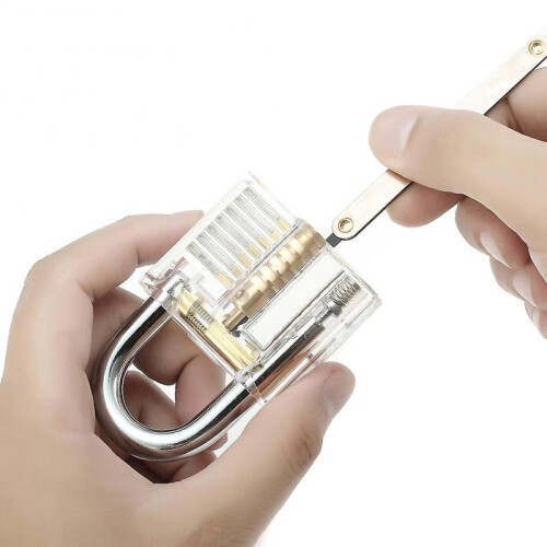 15Pcs Lock Pick Set with 2Pcs Keys 1pc Clear Training Padlock for Beginner Locksmiths 1