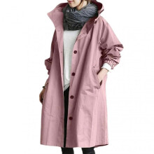 (5XL, Pink) Women Windbreaker Jacket Casual Loose Button Pockets Hooded Windproof Waterproof For Outdoor Hiking