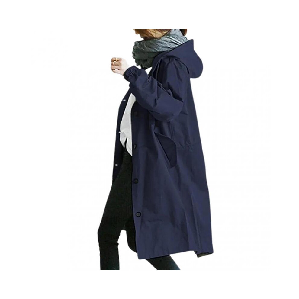 (5XL,Purplish Blue)Women Windbreaker Jacket Casual Loose Button Pockets Hooded Windproof Waterproof For Outdoor Hiking