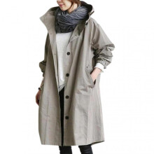 (5XL, Light Grey) Women Windbreaker Jacket Casual Loose Button Pockets Hooded Windproof Waterproof For Outdoor Hiking