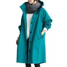 (3XL, Blue) Women Windbreaker Jacket Casual Loose Button Pockets Hooded Windproof Waterproof For Outdoor Hiking